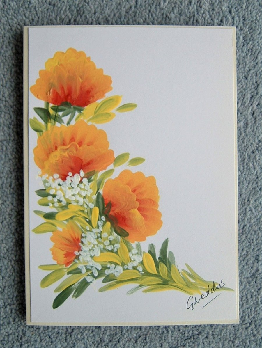 original hand painted floral greetings card ( ref F 451)
