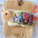 Guinea Pig Brooch Felted and Embroidered