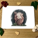 Moonlight Hares Blank Greeting Card