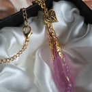 Shimmery Pink And Gold Resin Crystal Necklace 