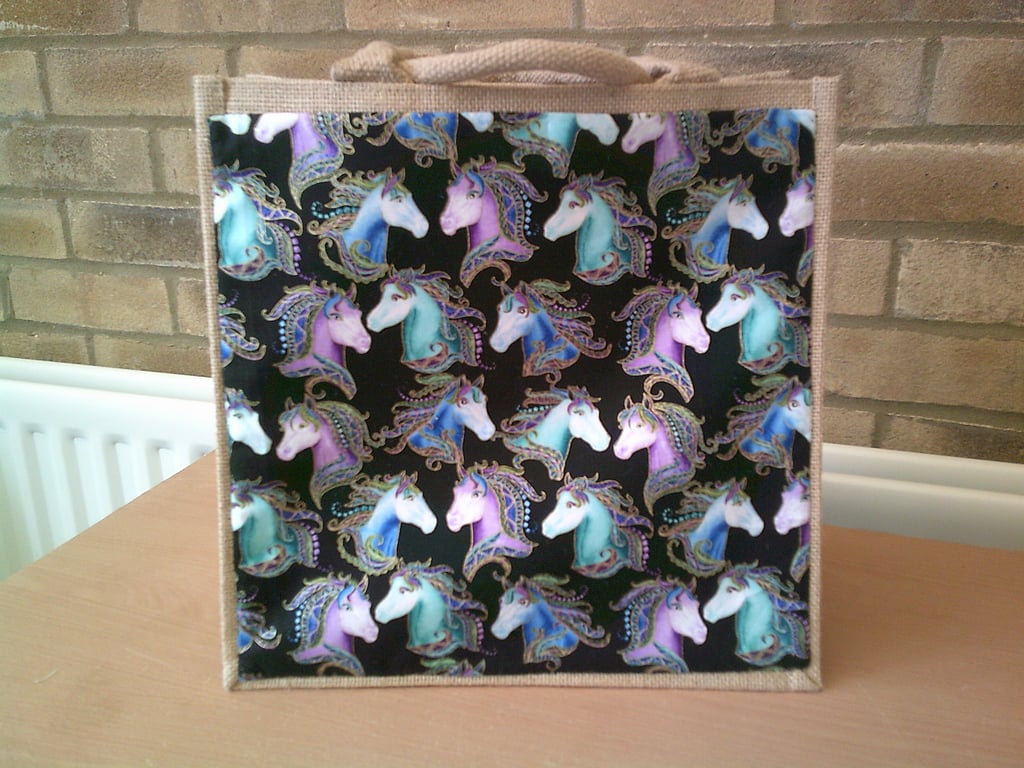 Colourful Unicorn Heads Medium Jute Bag