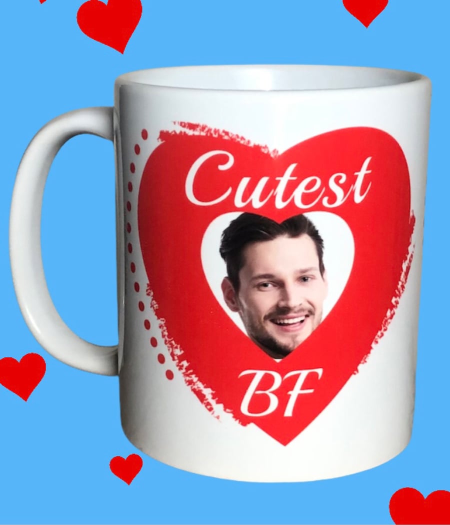 Cutest Boyfriend Personalised Mug. ADD Boyfriends Cute Photo. 