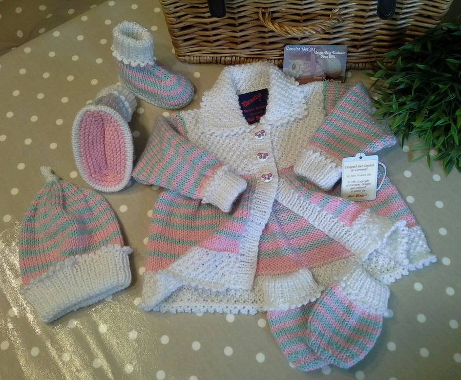 Baby Girl's Cardigan Set With Wool, Cotton & Acrylic fibre yarns 0-6 months size