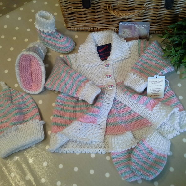 Baby Girl's Cardigan Set With Wool, Cotton & Acrylic fibre yarns 0-6 months size