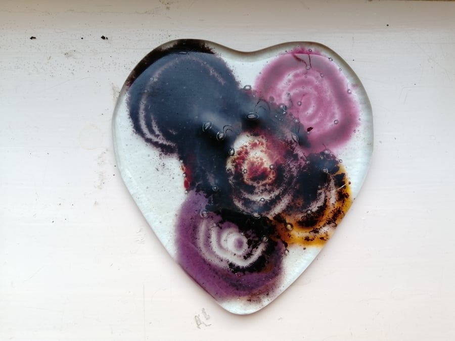 Fused Glass  Hearts and Flowers Coaster