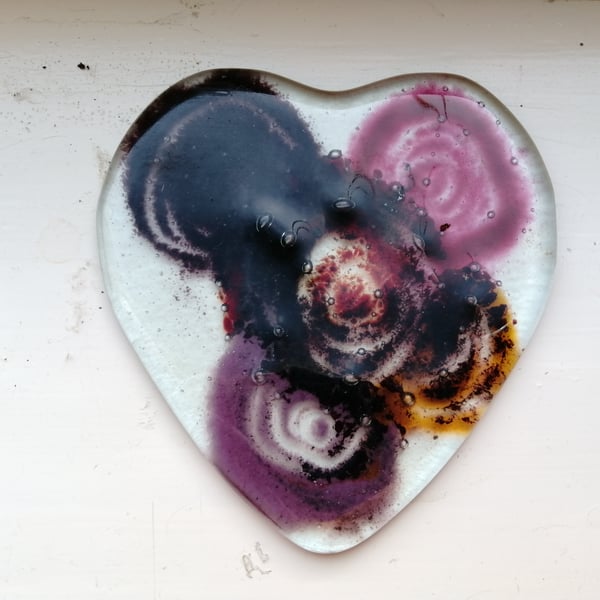 Fused Glass  Hearts and Flowers Coaster