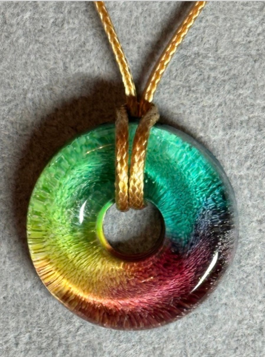 By Holoway detachable petri resin donut red yellow teal necklace pendant 