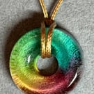By Holoway detachable petri resin donut red yellow teal necklace pendant 