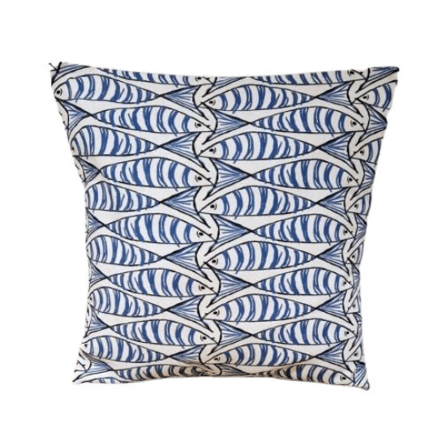 Cornish Sardines Cushion Cover , Seaside Fish Nautical Navy Indigo Cushion 