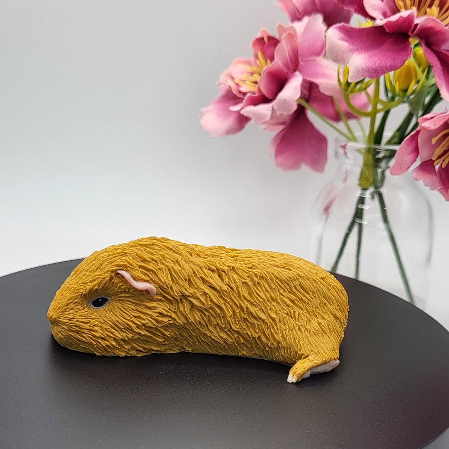 Sleeping Ginger Guinea Pig Figurine, Teddy Guinea Pig
