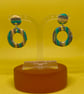Teal and Yellow Stripe Circle Drop Earrings 