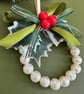 Farmhouse pearl wreath Christmas tree ornament gingham cottage hanging decor - Image 8