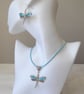 Silver and Turquoise Blue Enamelled Dragonfly Necklace - Image 6