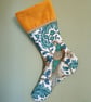 Luxury Christmas Stocking - Teal Bird of Paradise - upcycled and vintage fabrics - Image 6