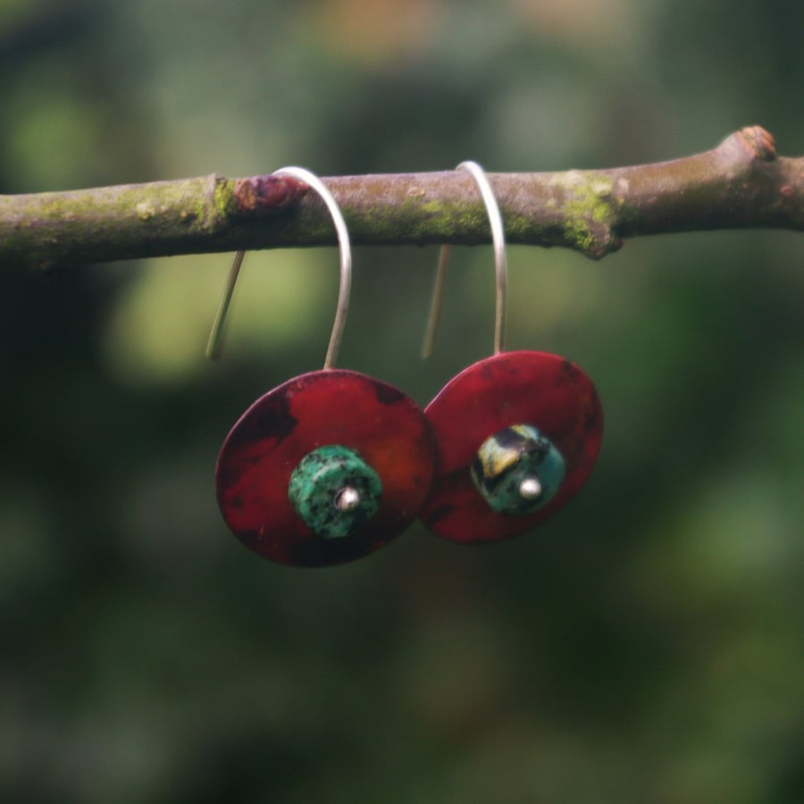 Red Copper Circles with Amazonite Bead