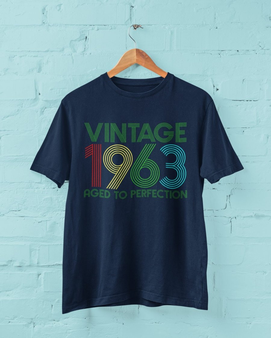 Funny 60th Birthday T Shirt 2023 Shirt Vintage 1963 Aged To Perfection sizes Sma