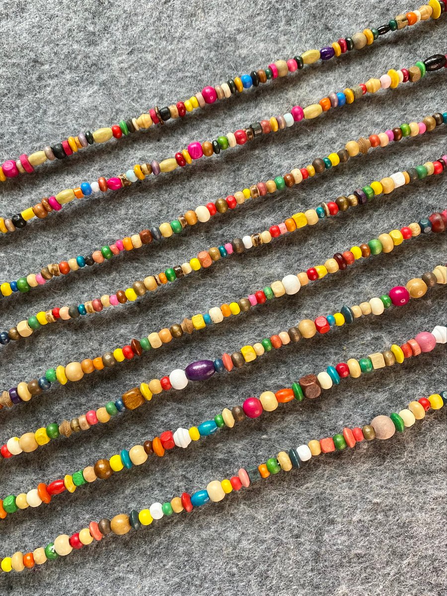 Multicoloured wooden hippy beads- two strands per order