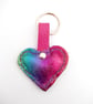 Leather Heart Shaped Keyring or Bag Charm.Metallic Rainbow Multicoloured Leather - Image 1