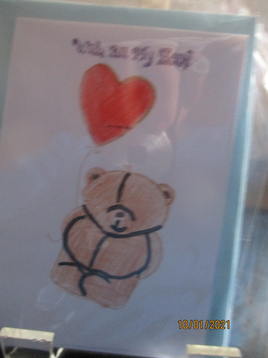 With all my Heart Teddy with Heart Balloon Card