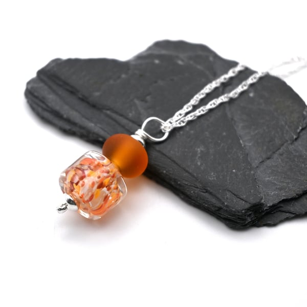 lampwork glass autumn pendant, sterling silver chain