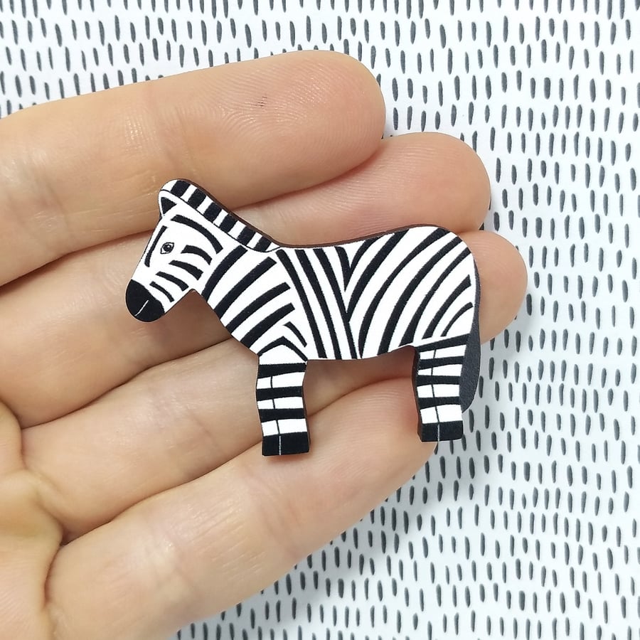 Zebra Pin Badge, Safari Themed Brooch, African Animal Badge, Wooden Eco Pin