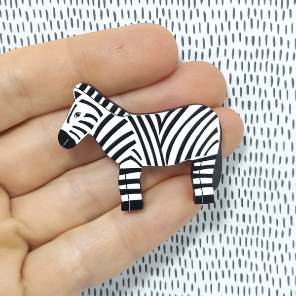 Zebra Pin Badge, Safari Themed Brooch, African Animal Badge, Wooden Eco Pin