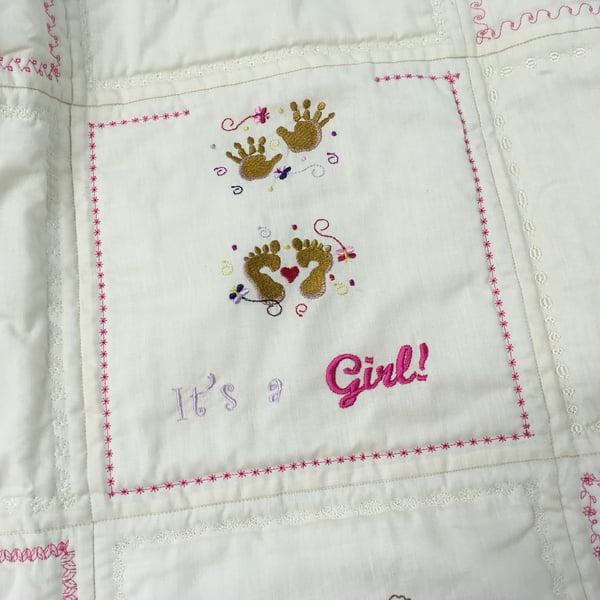It’s A Girl. Pretty Quilt for a New Baby
