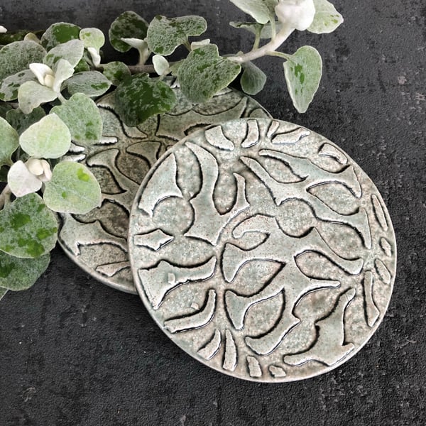 Ceramic coaster set - willow green