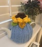 Handmade knitted tea cosy crochet flowers 