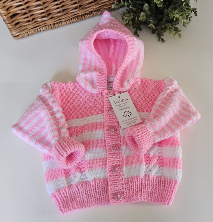Designer Baby Girls Hooded Jacket Hand Knitted  9 - 18 months size