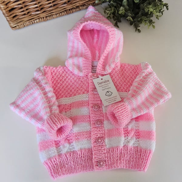 Designer Baby Girls Hooded Jacket Hand Knitted  9 - 18 months size