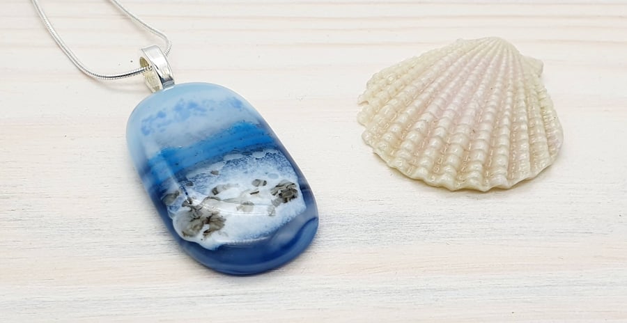 'Stormy Shetland Seas' Fused Glass Necklace