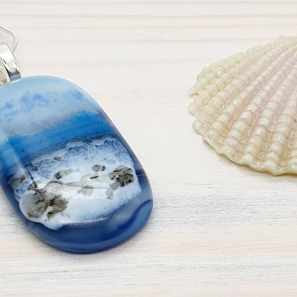 'Stormy Shetland Seas' Fused Glass Necklace