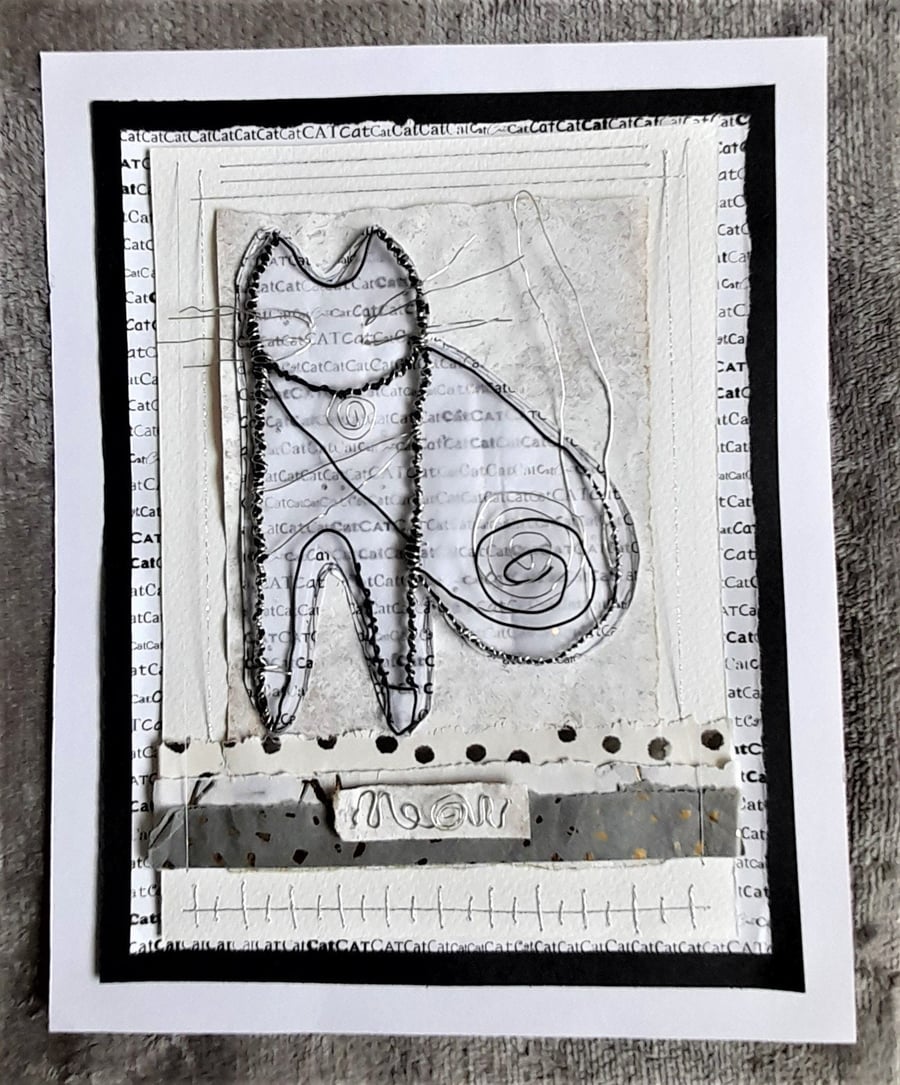 The Relaxed Sat Wire Cat. A Handmade Art Picture. Purfect for Cat Lovers!!!