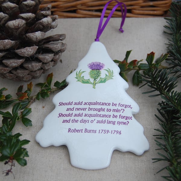 Large Ceramic Christmas Tree Hanging Decoration - Robert Burns, Auld Lang Syne