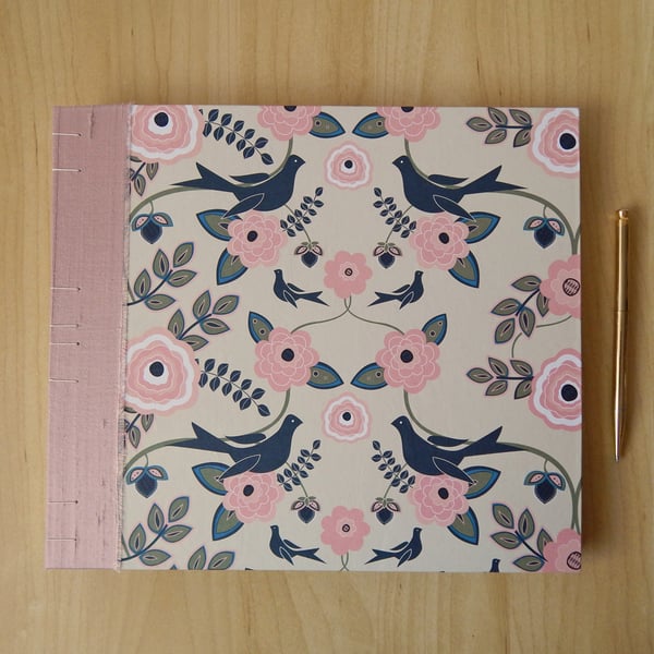 Wedding Guest Book, Photo Album, Sketchbook. Birds and Flowers. 