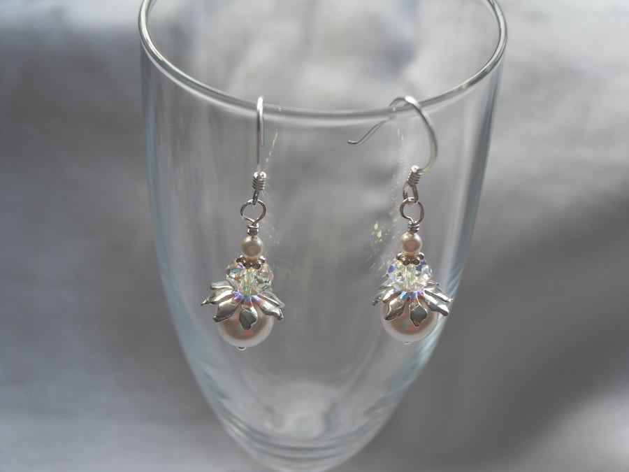 Floral Ann Pearl and Crystal Earrings