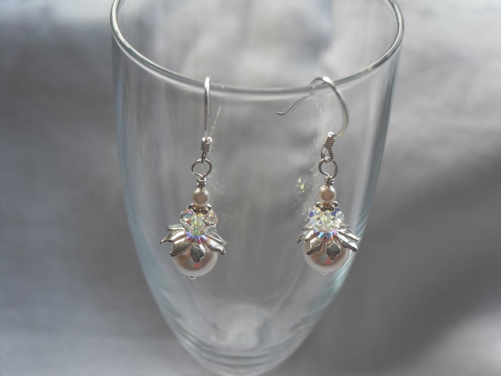 Floral Ann Pearl and Crystal Earrings