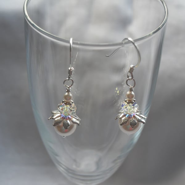 Floral Ann Pearl and Crystal Earrings