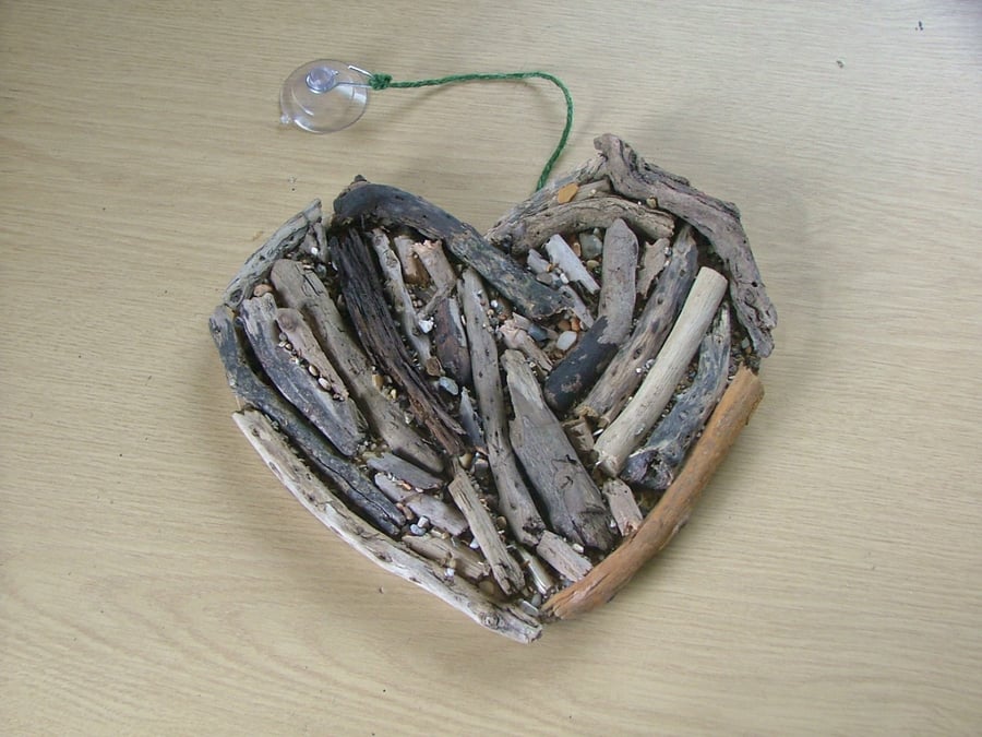 Driftwood heart shaped wallhanging, driftwood from Cornwall