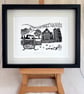 Bradgate Park- Bradgate House Lino Print- Black and White - Image 2