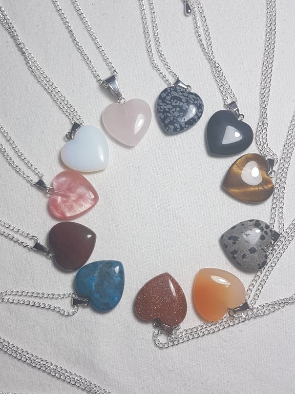 Natural Gemstone Heart Pendant – Turquoise, Rose Quartz, Moonstone & More