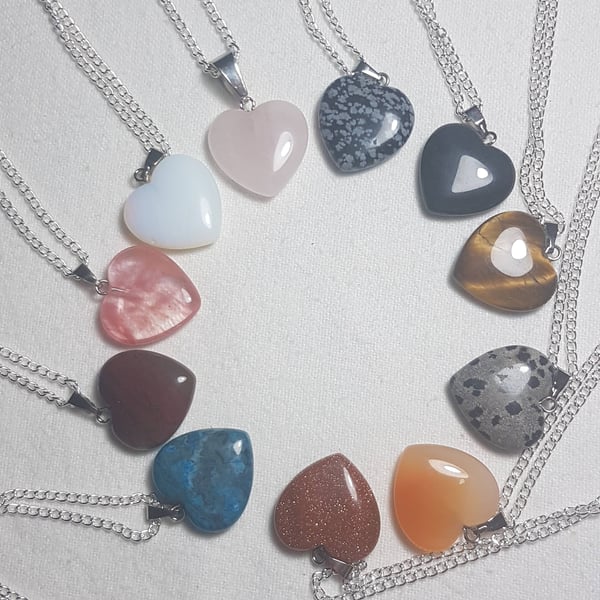 Simple pretty hearts. Semi-precious gemstone pendants.