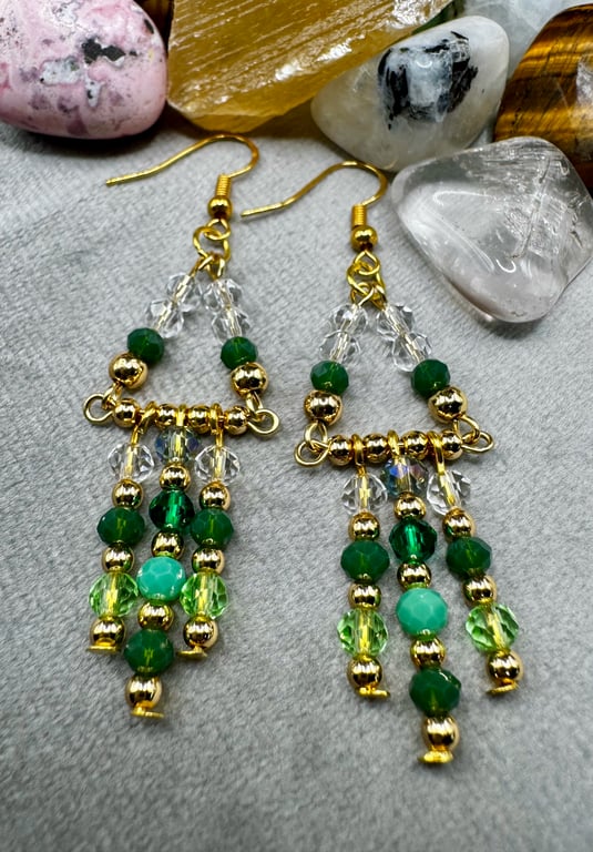 Green and gold chandalier earrings 