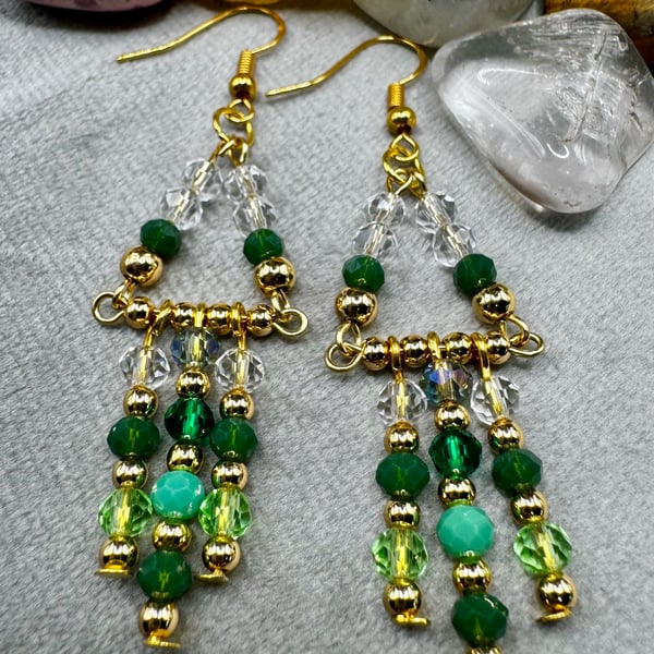 Green and gold chandalier earrings 
