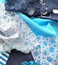 Slow stitching kit - blue theme. Fabric remnants, fabric bundle - Image 3