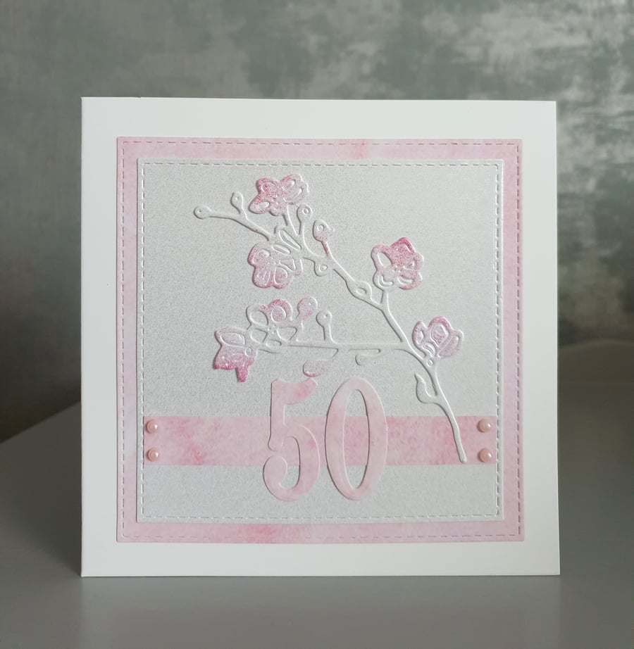 Pink 50th Birthday Card 