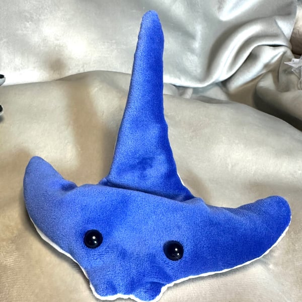 Handmade Sensory Stingray, Royal Blue, White, Super Soft, Palm Size