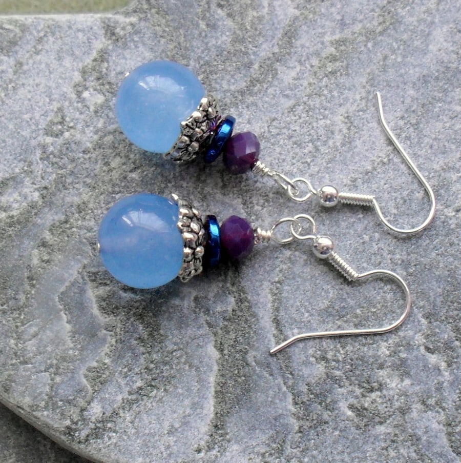 Blue Quartz Haematite and Crystal Drop Earrings
