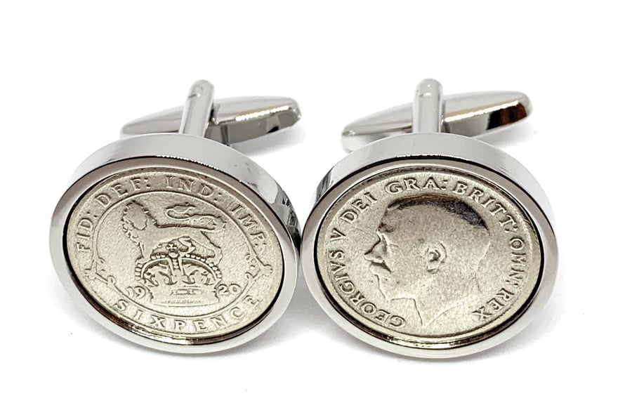 Sixpence for luck 1920 105th Birthday Cufflinks - 1920 genuine sixpence coin 